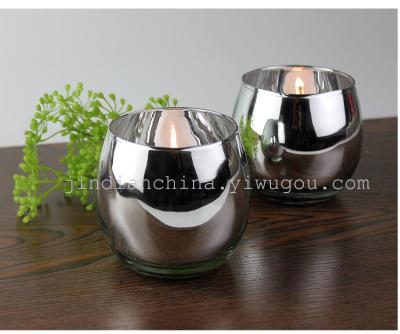 European silver electroplating factory direct glass round drum Candle Cup ball cup holder