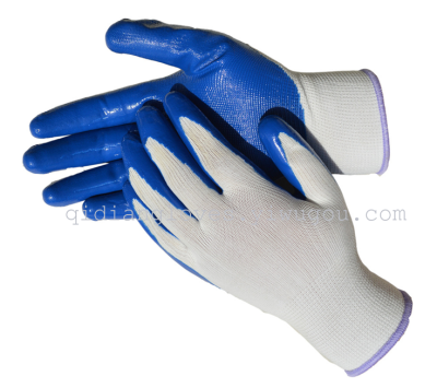 Working gloves, gloves, gloves, 10th d-eye yarn, white and blue rubber gloves