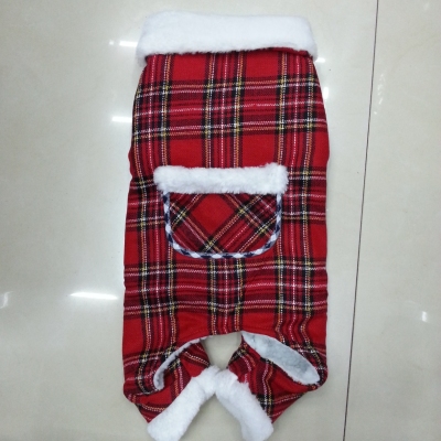 Red plaid with lambs wool 4-foot dog coat