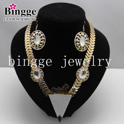 Stick triangles coarse yarn chain glass ball earrings jewelry set Leopard print animal dress Necklace Earring