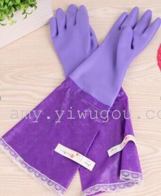 Waterproof gloves, Velcro sleeve long padded plush warm PU lace 53cm