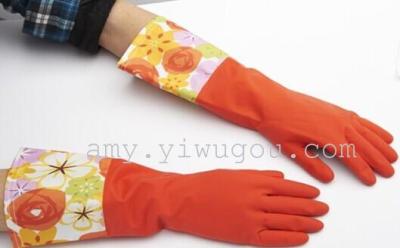 Flower sleeves wash warm rubber gloves and household rubber warm bowl of clean gloves 42cm