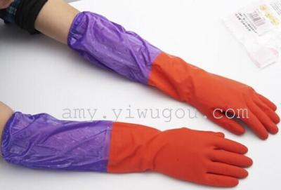 Household rubber gloves waterproof with thermal long sleeves laundry washing gloves 53cm