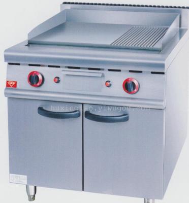 Gas Griddle Grill Station with Storage Cabinet, Double Burners and Two Surfaces