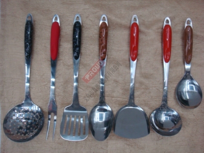 Large wooden handle stainless steel kitchenware, stainless steel scoop colander, shovel, fork