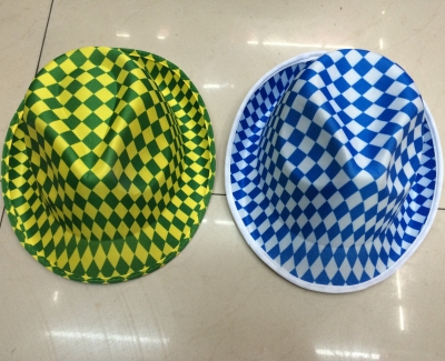 Blue-and-white checkered composite Hat EVA green and yellow plaid hat knitted cloth Hat custom hats