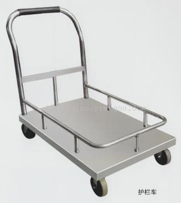 Stainless Steels Flatbed Rolling Trolley Push Cart with Safety Fence Barrier