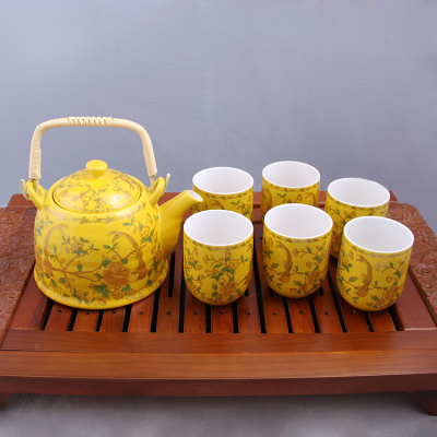 Manufacturers supplying high-grade handle pot gift set white gold glaze for ceramics seven tea set