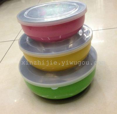 The color of stainless steel three piece Korean bowl with cover large thickened sealing lunch box bowl