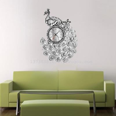 "Factory direct" home decor wall sticker fashion watch wholesale Peacock clock clock wall sticker stickers