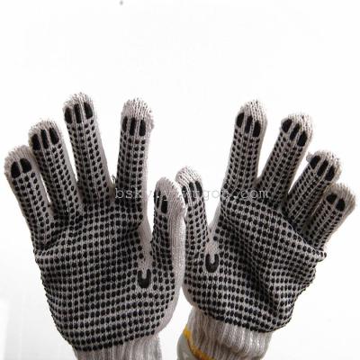 Cotton yarn black and blue dot rubber gloves protective gloves.
