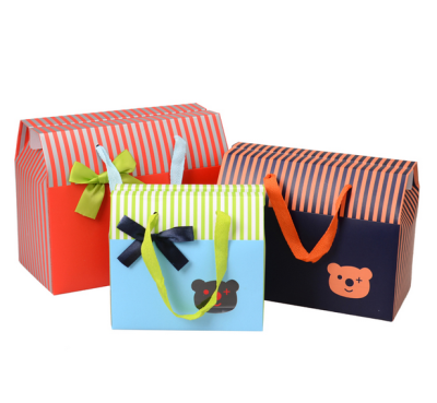 Cartoon Bear Gift Box Folding Box Cartoon Bow Gift Bag Portable Gift Box