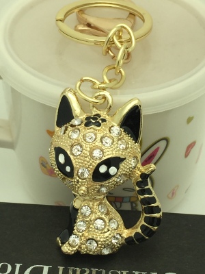 Lovely cat fashion diamond key buckle crystal drill car hanging bag creative alloy Pendant
