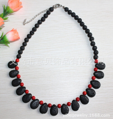 [YiBei Coral] Natural  volcano stone drop shaped grass coral bead necklace natural coral wholesale