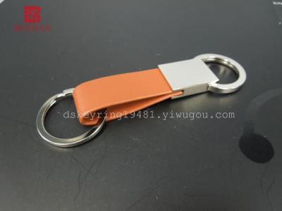 Ding Keyring men hanging belt leather Keychain Brown hooked alloy key chain