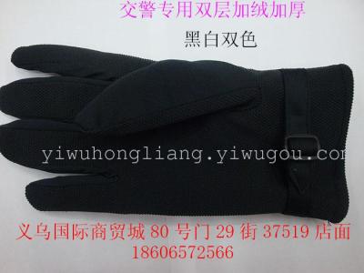 Winters police special double plastic black velvet padded back triple Palm vein. White two-tone gloves made to order