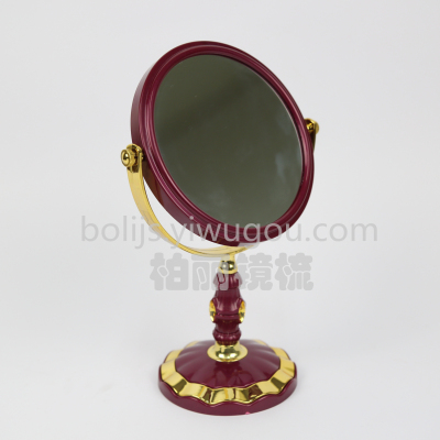 Wine red oval mirror cosmetic mirror electroplated plastic double side magnifying glass 216-6b.