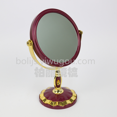 Wine red round table mirror cosmetic mirror electroplated plastic double - side magnifying mirror 216-6a.