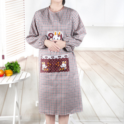 Apron cute pattern with long sleeves home wear waterproof smock dress apron smock QH