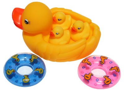 Baby bath swimming play water toys cute little yellow duck doll pinch ring 6-piece set of honing glue sound toys
