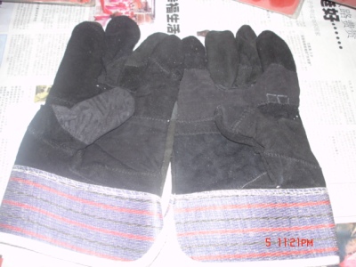 Two layers of colorful leather welding gloves