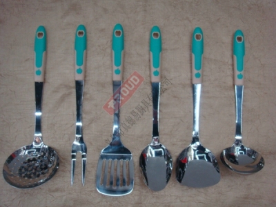 Stainless steel kitchen utensils, three Apple handle stainless steel spatula spoon, slotted spoon, shovels, spoons