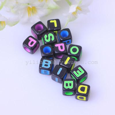 Acrylic 7MM square letters beads black background fluorescent word DIY children's toys accessories