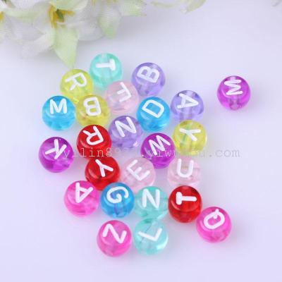 Acrylic 5*7MM letter beads transparent color + white word children's toys DIY accessories