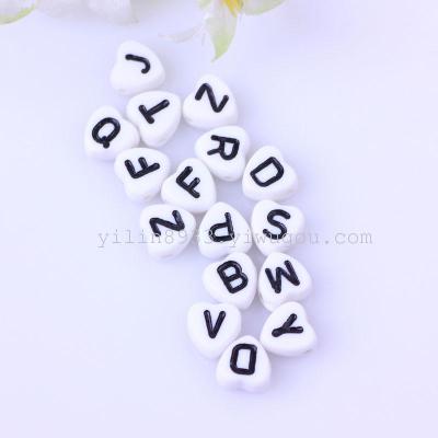 Acrylic 4*7MM heart-shaped letter beads white background black word DIY children's toys accessories