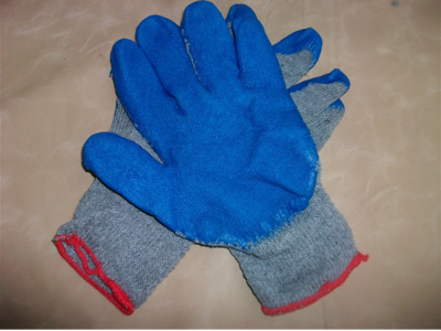 Wrinkle Single-Sided Gloves Wear-Resistant Waterproof Rubber Gloves Labor Protection Thick Rubber Gloves Ten-Pin Gray Yarn Blue Glue