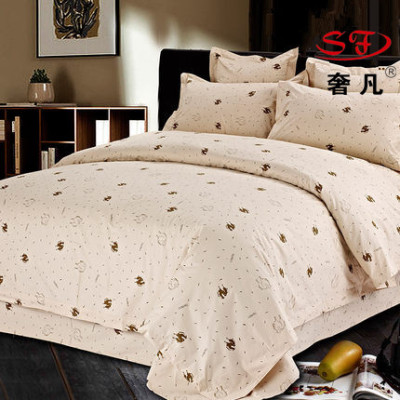 Luxury hotel Hotel bedding linen coffee camel cotton printing duvet cover bed sheet set of six
