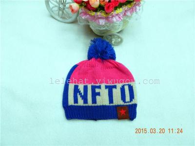 2015 foreign trade original winter hat for Korean children knitting Hat Jacquard letters caps