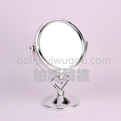 Round silver and silver mirror cosmetic mirror electroplated plastic double - side magnifying glass. QS-63.