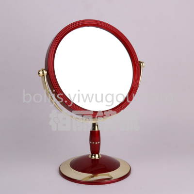 Round phlegm wine red stand mirror cosmetic mirror electroplated plastic double-sided magnifying mirror 927-1.