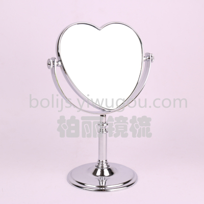 The love shape silver-plated silver mirror cosmetic mirror electroplated plastic double side magnifying mirror 2019.