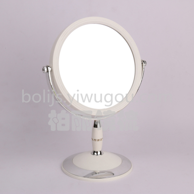 Round silver side frame white mirror cosmetic mirror electroplating plastic double - side magnifying glass.
