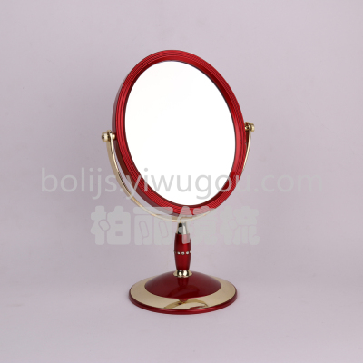 An oval - edged wine red stand mirror cosmetic mirror electroplated plastic double - double dressing mirror 928.