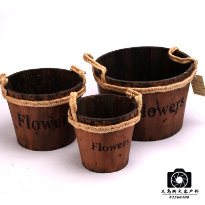 European wooden hemp rope edge set 3 flowerpots