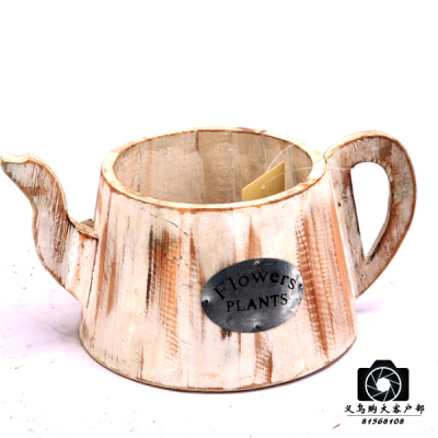 European primary color wooden teapot type flowerpot