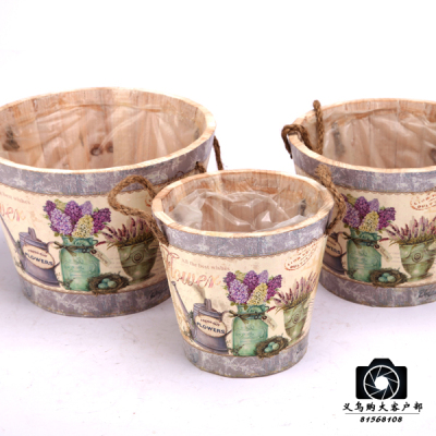 American rural environmental protection woodiness lavender sets three flowerpot furniture to place