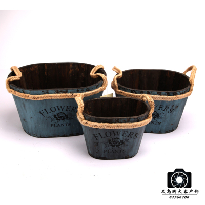 Europe type woodiness sets 3 hemp rope edge flowerpot to place handicraft