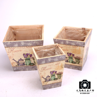 Zakka grocery succulent flowerpot wooden crafts creative square flowerpot