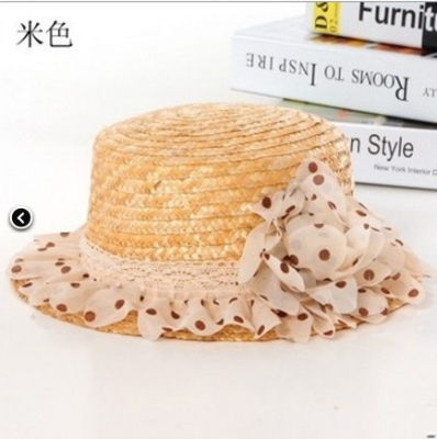 Sunshade flatcap South Korea female beach pastoral straw CHIFFON FLOWER hat hat dot summer gift