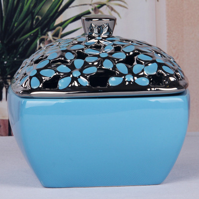 Gao Bo Decorated Home  Mediterranean blue square candy jar home decoration decoration ceramic crafts