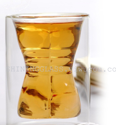 Creative Borosilicate  glass double wall glass of  man design glass heat-resisting  glass wine glass 