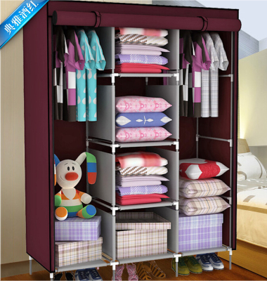 Simple wardrobe cloth wardrobe steel frame reinforced steel tube cloth wardrobe folding large group scroll type