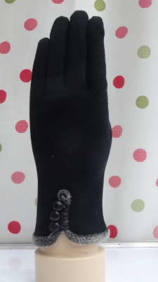 Factory Direct Sales Black Fleece Gloves Three-Button Non-Inverted Velvet Thermal Gloves