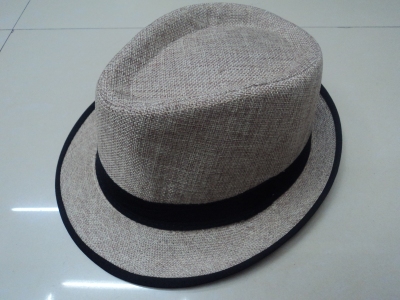Beige Linen Bag Edge Top Hat