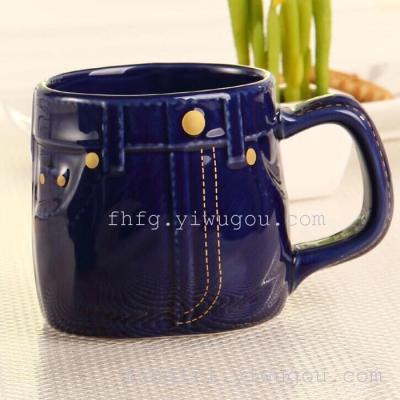Deep blue jeans and white glaze cup cup jeans jeans personality cup cup