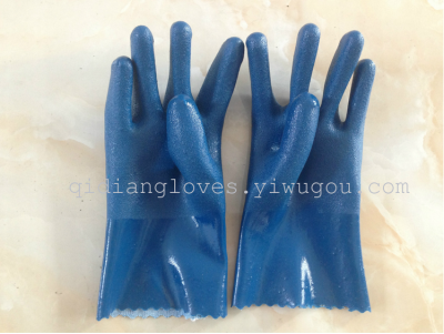 Factory direct blue oil resistant PVC plastic gloves of acid and alkali durable waterproof protection